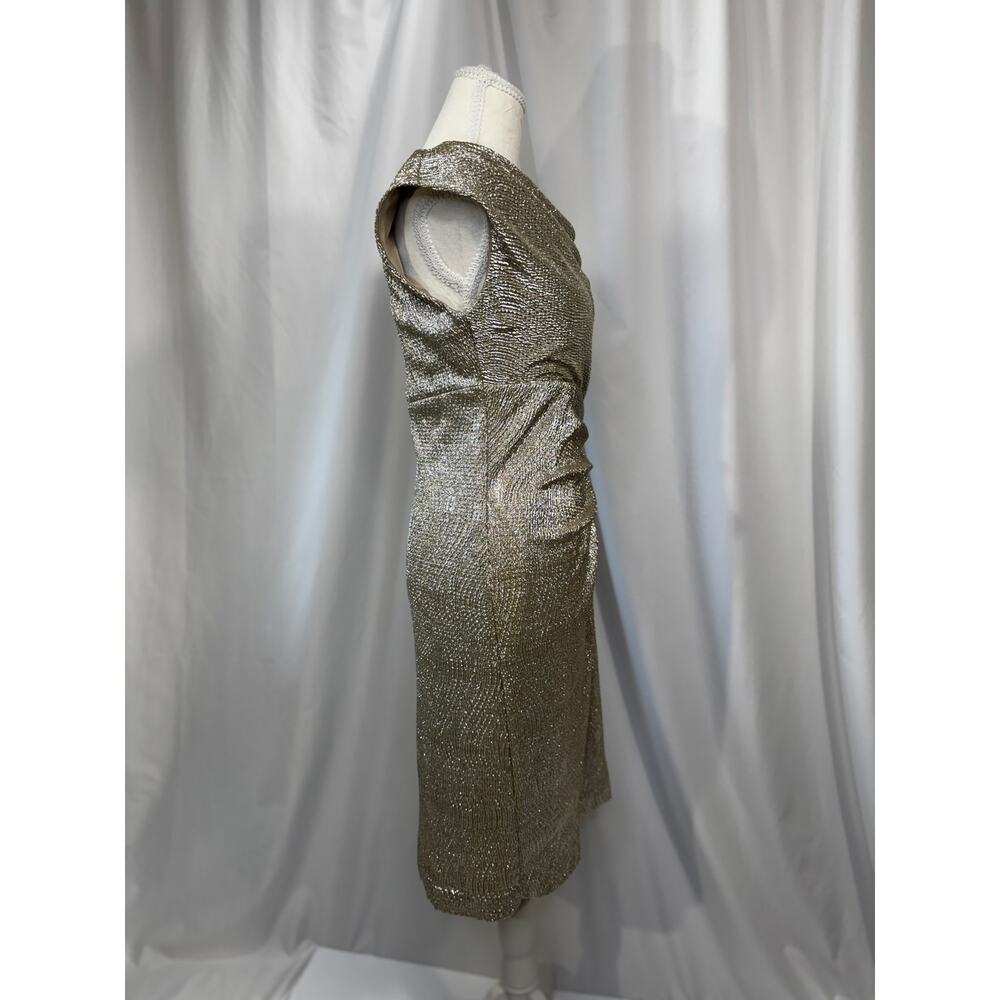 Lauren Ralph Lauren Gold Metallic Cowl Neck Ruched Dress 6 Wedding Guest Event - Picture 16 of 16